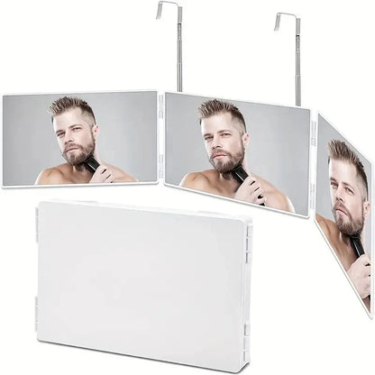 3 Way Compact Mirror for Self Hair Cutting Portable Trifold Cosmetic Mirror Makeup Vanity Mirror for Men and Women Folding Black