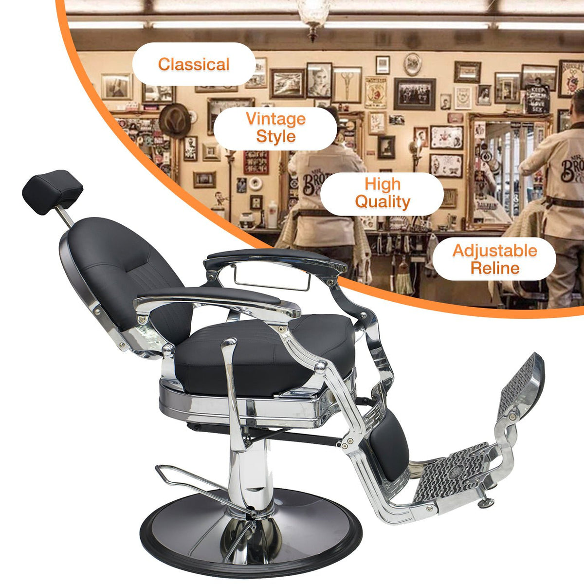 Modern Barber Chair, Stainless Steel, The Visionary 8829