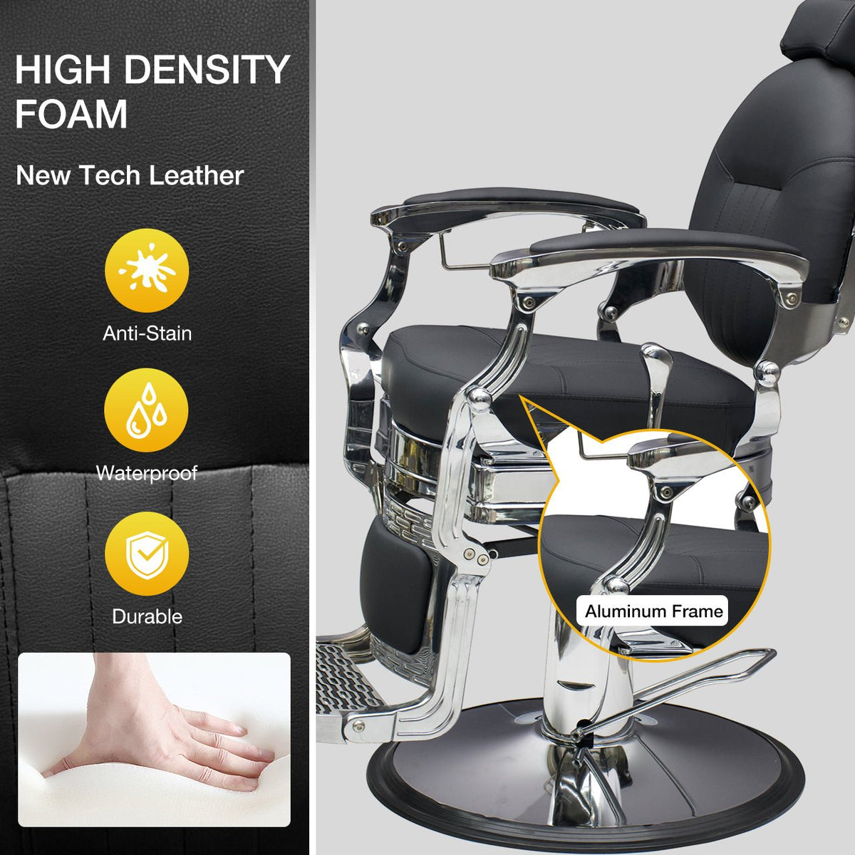 Modern Barber Chair, Stainless Steel, The Visionary 8829